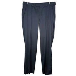 Z Zegna Dress Pant Men 34x30 Blue Wool Micro Check Trouser Pleated 7ZF120 6800G4